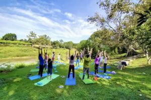 Yoga class by the river