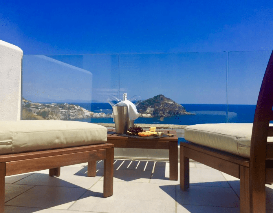 One of our superior, front facing sea-view rooms overlooking Sant'Angelo, Ischia, Italy
